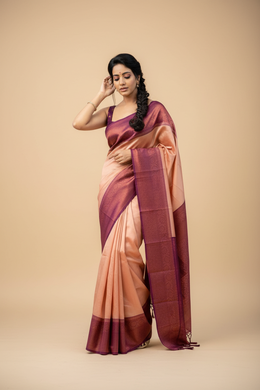 Snuggle Spot Women's Litchi silk Printed Saree With Unstitched Blouse (Beige)