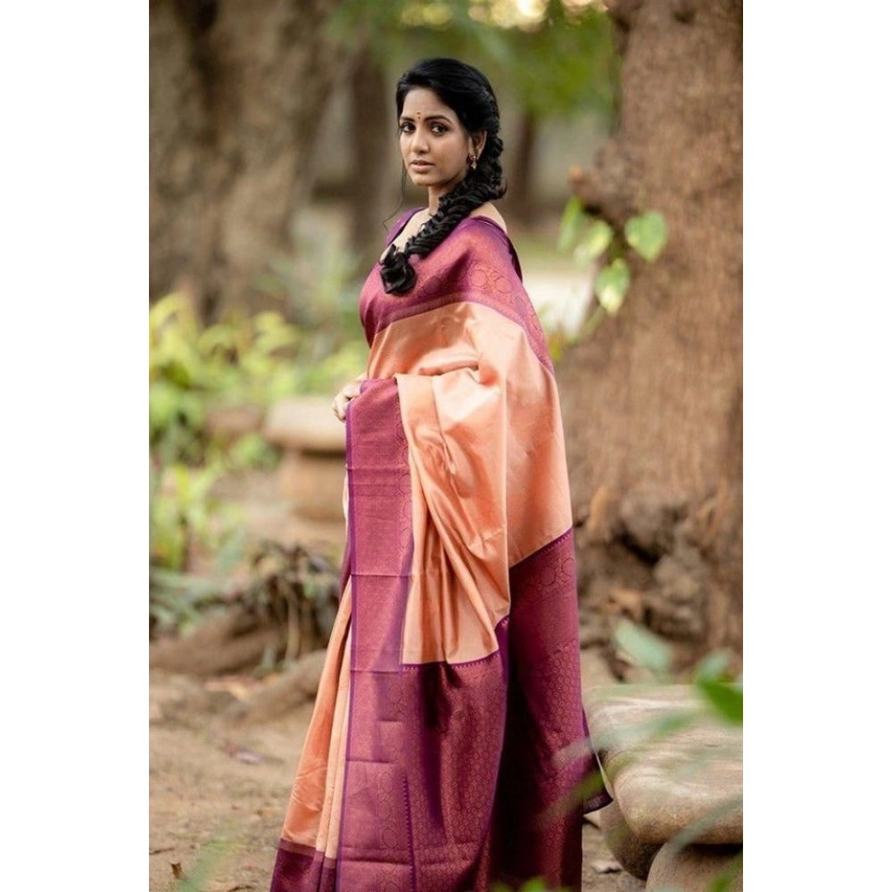 Snuggle Spot Women's Litchi silk Printed Saree With Unstitched Blouse (Beige)
