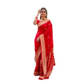 Snuggle Spot Women's Litchi silk Printed Saree With Unstitched Blouse (Red)