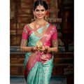 Snuggle Spot Women's Litchi silk Printed Saree With Unstitched Blouse (Turquise Blue)