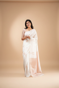 Snuggle Spot Women's Litchi silk Printed Saree With Unstitched Blouse (White)