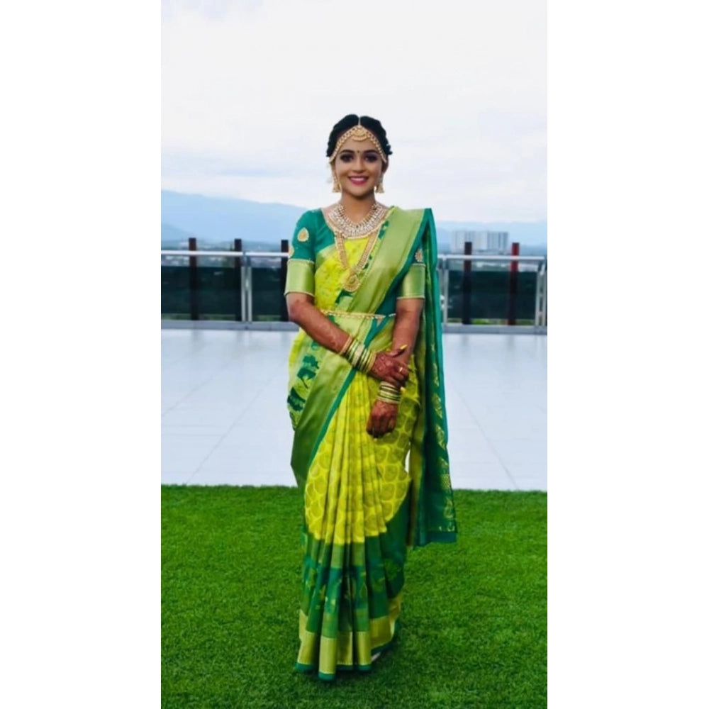 Snuggle Spot Women's Litchi silk Printed Saree With Unstitched Blouse (Light Green)