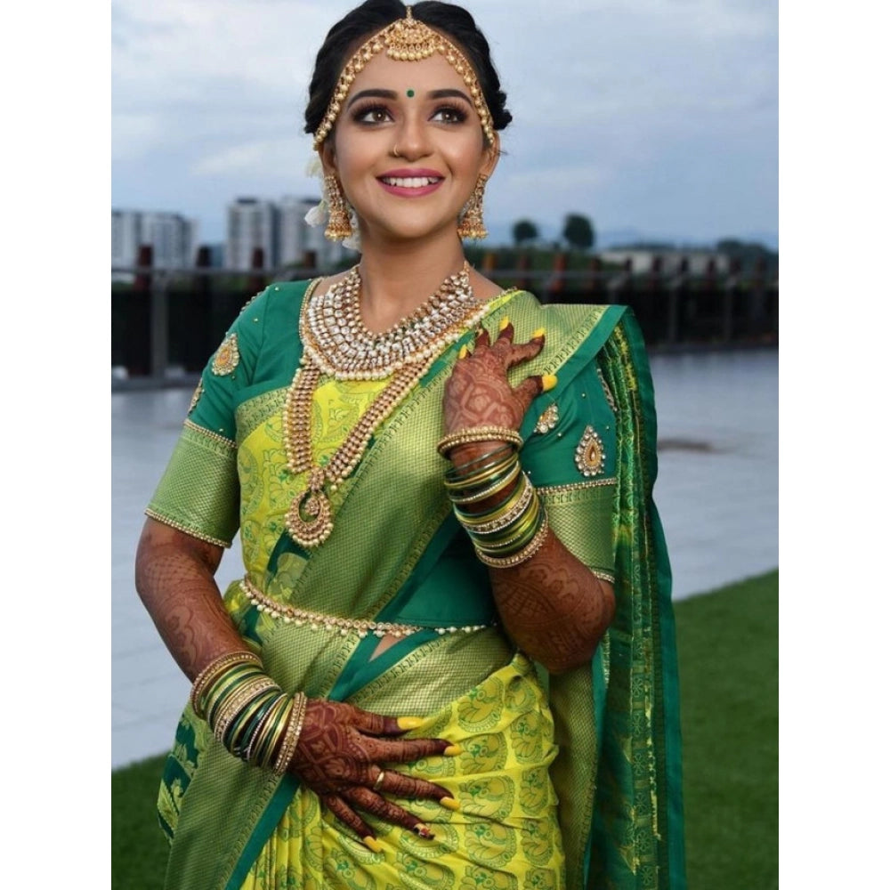 Snuggle Spot Women's Litchi silk Printed Saree With Unstitched Blouse (Light Green)