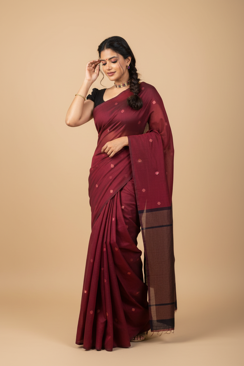 Snuggle Spot Women's Litchi silk Printed Saree With Unstitched Blouse (Red)