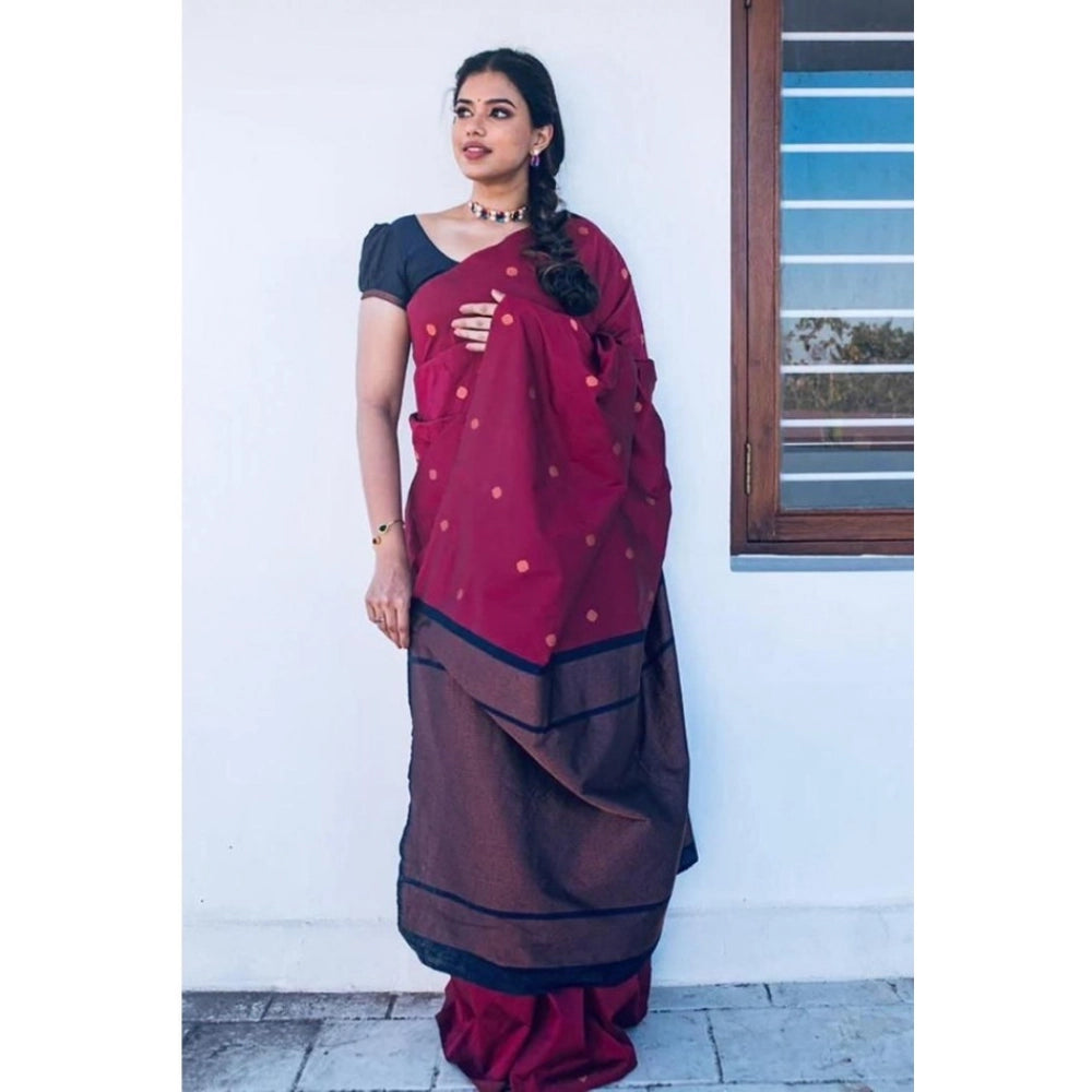 Snuggle Spot Women's Litchi silk Printed Saree With Unstitched Blouse (Red)