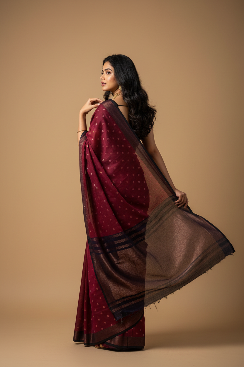 Snuggle Spot Women's Litchi silk Printed Saree With Unstitched Blouse (Red)