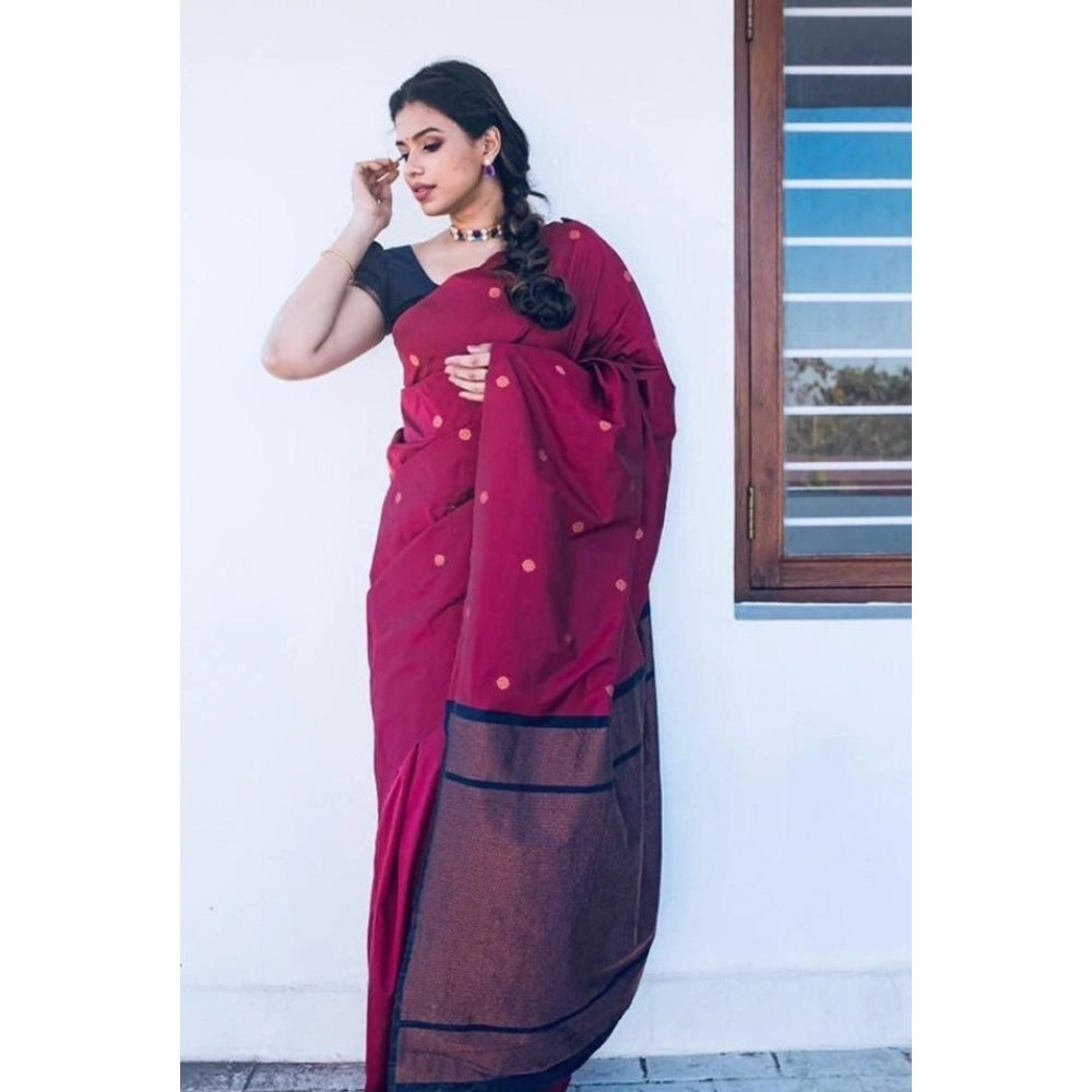 Snuggle Spot Women's Litchi silk Printed Saree With Unstitched Blouse (Red)