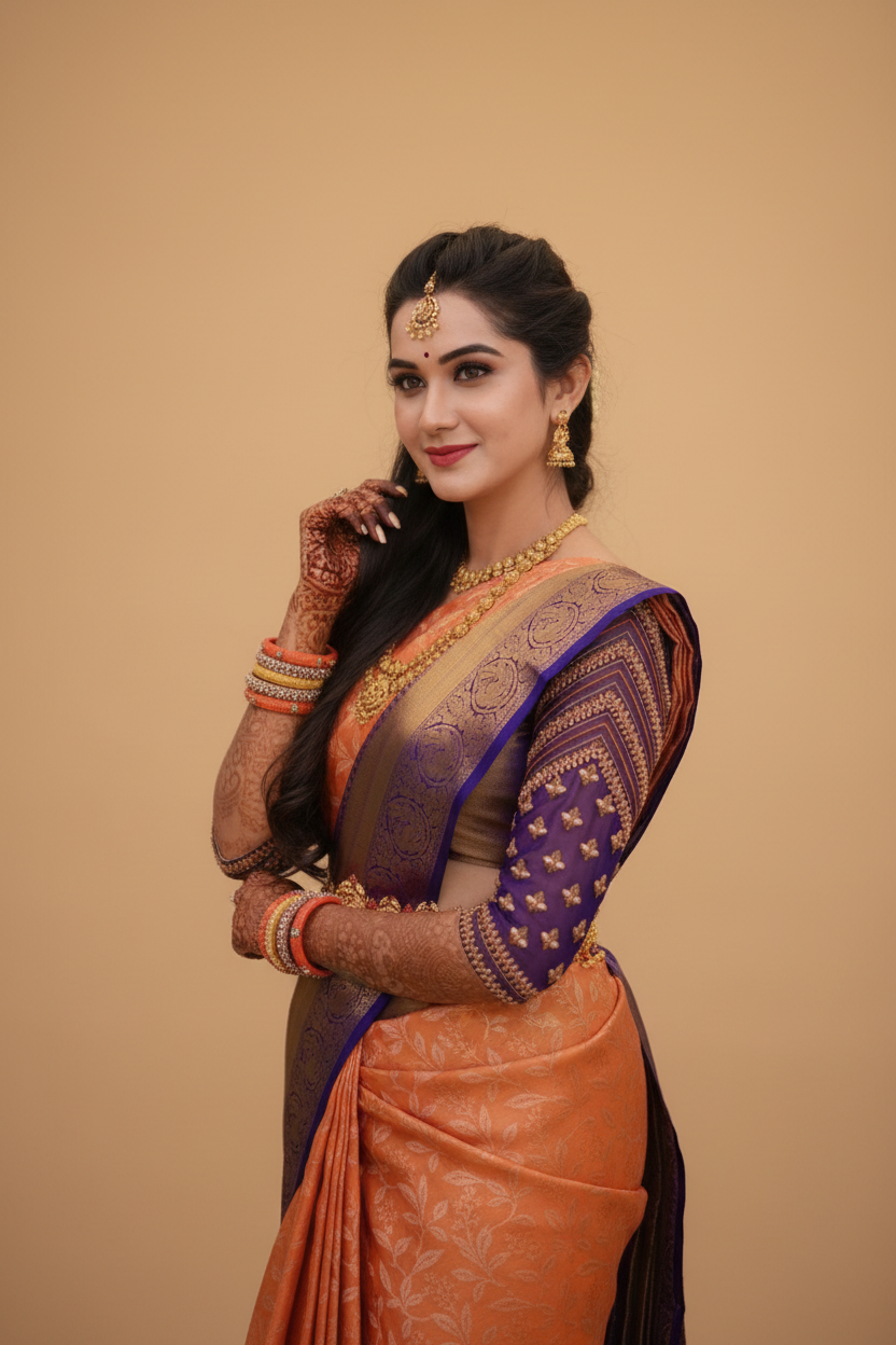 Snuggle Spot Women's Litchi silk Printed Saree With Unstitched Blouse (Orange)