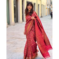 Snuggle Spot Women's Litchi silk Printed Saree With Unstitched Blouse (Red)