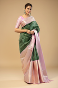 Snuggle Spot Women's Litchi silk Printed Saree With Unstitched Blouse (Green)