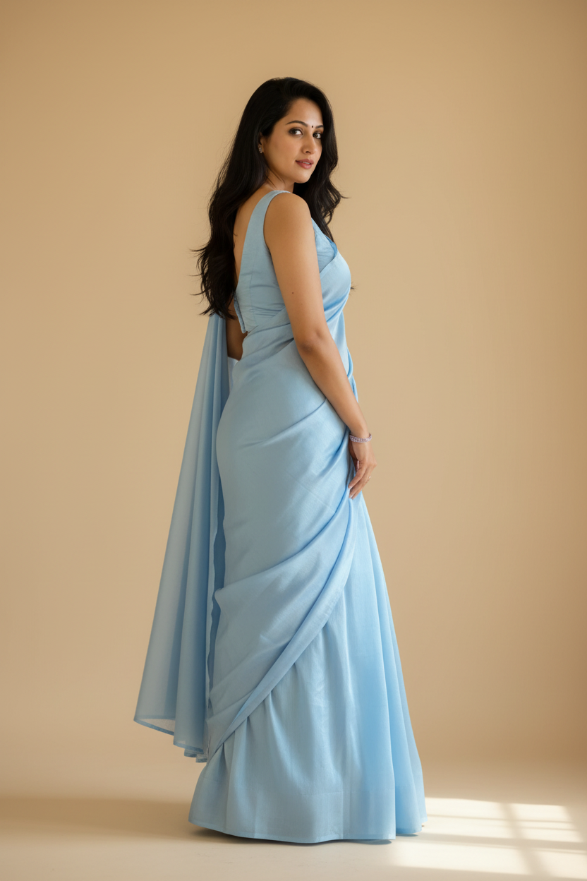 Snuggle Spot Women's Litchi silk Printed Saree With Unstitched Blouse (Light Blue)