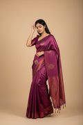 Snuggle Spot Women's Litchi silk Printed Saree With Unstitched Blouse (Dark Pink)