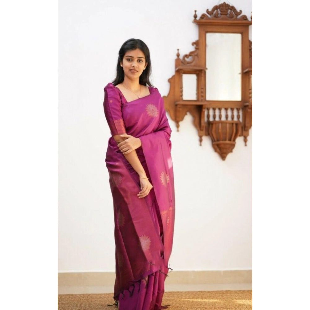 Snuggle Spot Women's Litchi silk Printed Saree With Unstitched Blouse (Dark Pink)