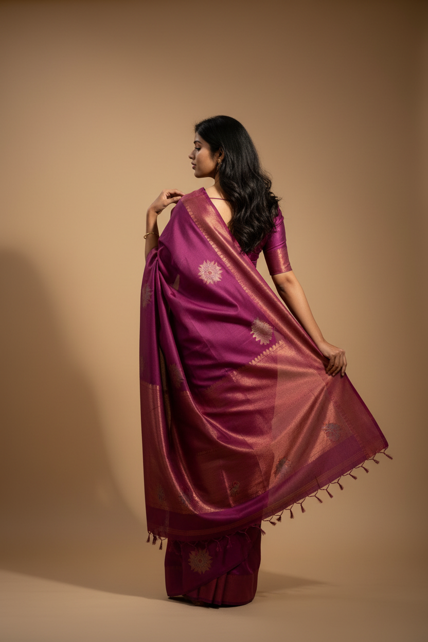 Snuggle Spot Women's Litchi silk Printed Saree With Unstitched Blouse (Dark Pink)