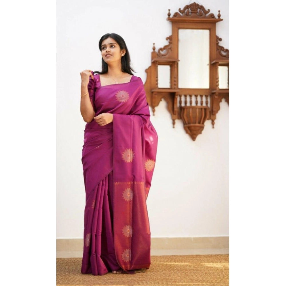 Snuggle Spot Women's Litchi silk Printed Saree With Unstitched Blouse (Dark Pink)