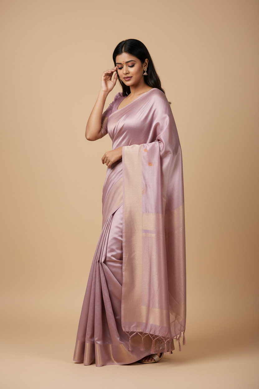 Snuggle Spot Women's Litchi silk Printed Saree With Unstitched Blouse (Light Pink)