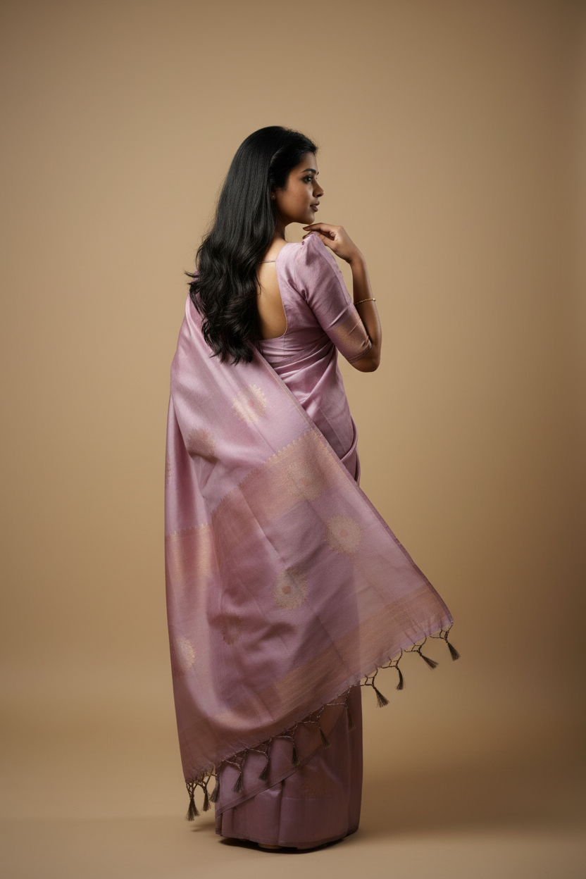 Snuggle Spot Women's Litchi silk Printed Saree With Unstitched Blouse (Light Pink)