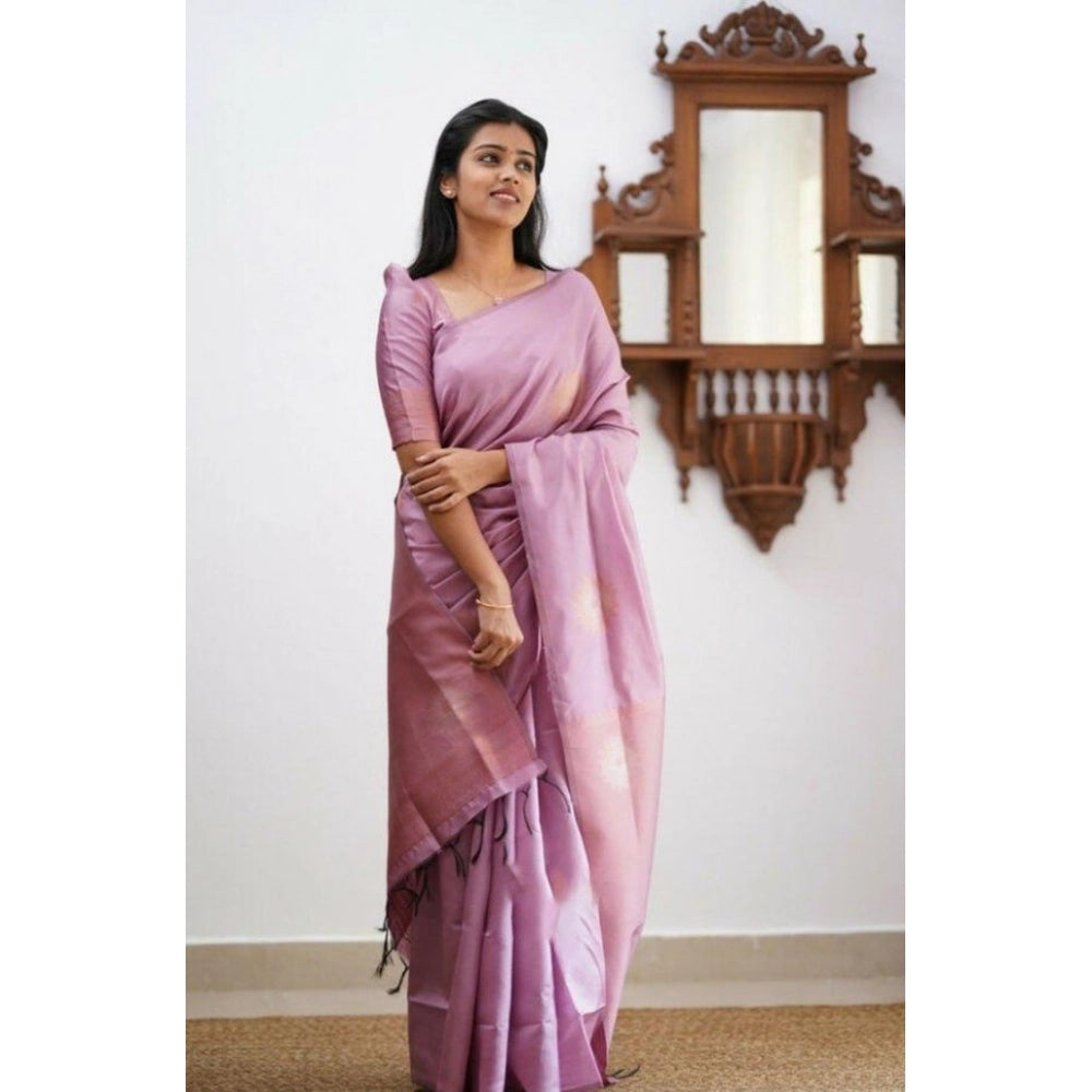 Snuggle Spot Women's Litchi silk Printed Saree With Unstitched Blouse (Light Pink)