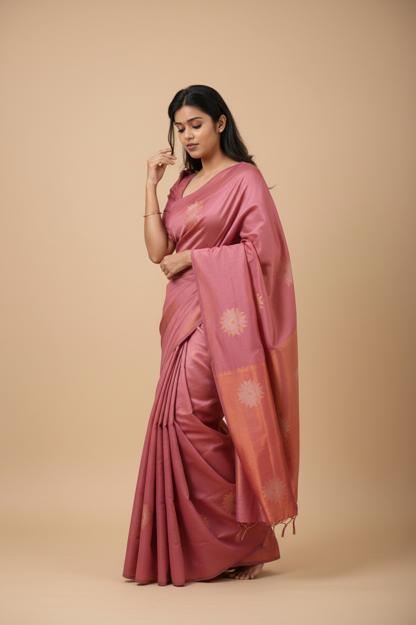 Snuggle Spot Women's Litchi silk Printed Saree With Unstitched Blouse (Peach)