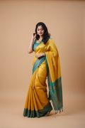 Snuggle Spot Women's Litchi silk Printed Saree With Unstitched Blouse (Yellow)