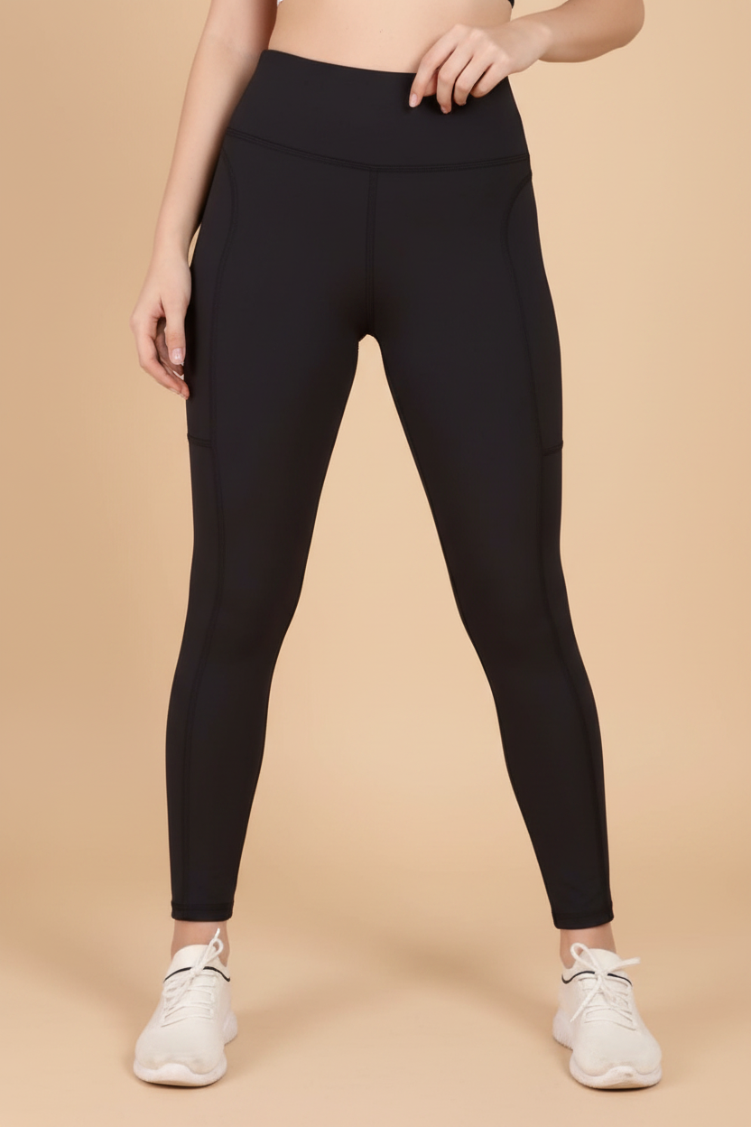 Snuggle Spot Women's Polyester Solid Ankle length High Waisted Tights (Black)