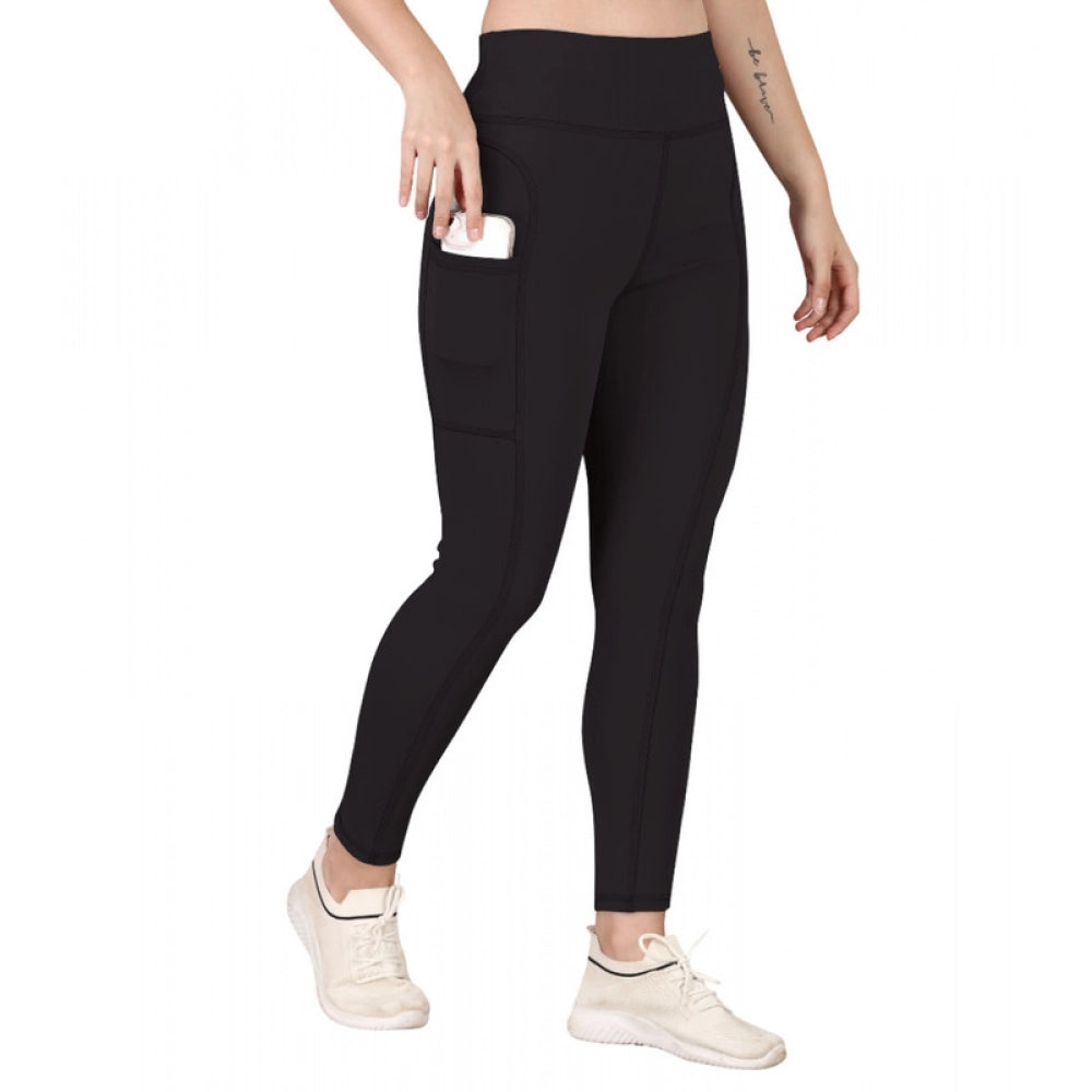 Snuggle Spot Women's Polyester Solid Ankle length High Waisted Tights (Black)