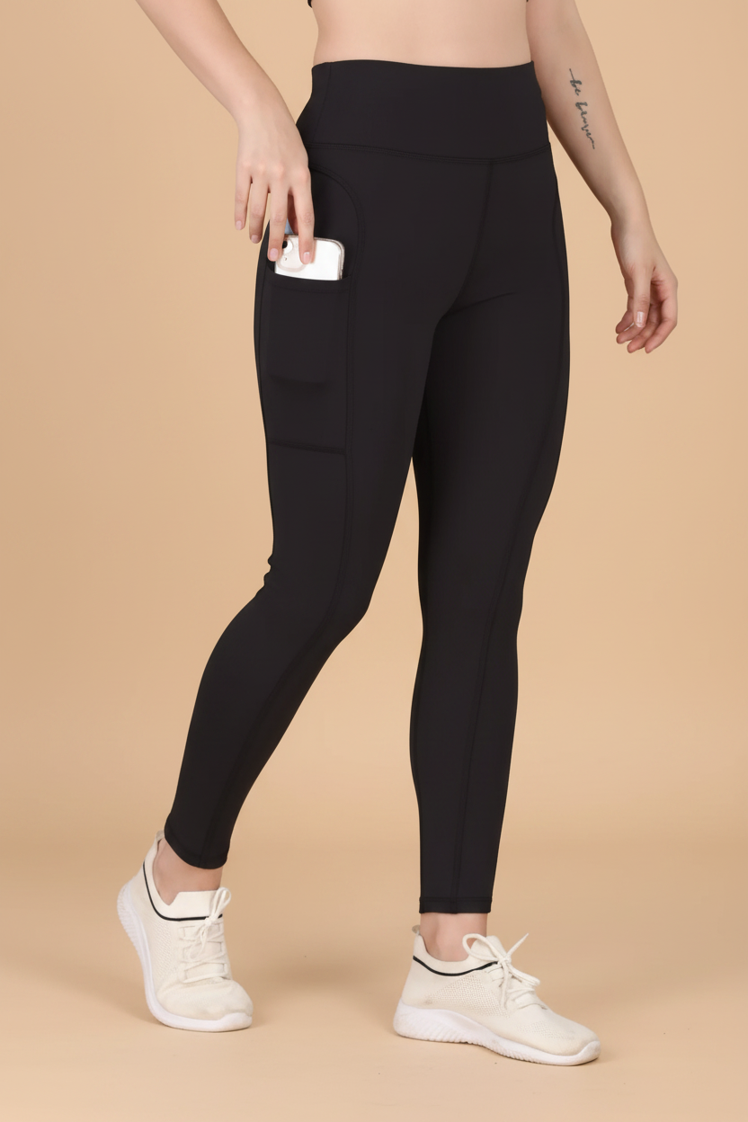 Snuggle Spot Women's Polyester Solid Ankle length High Waisted Tights (Black)
