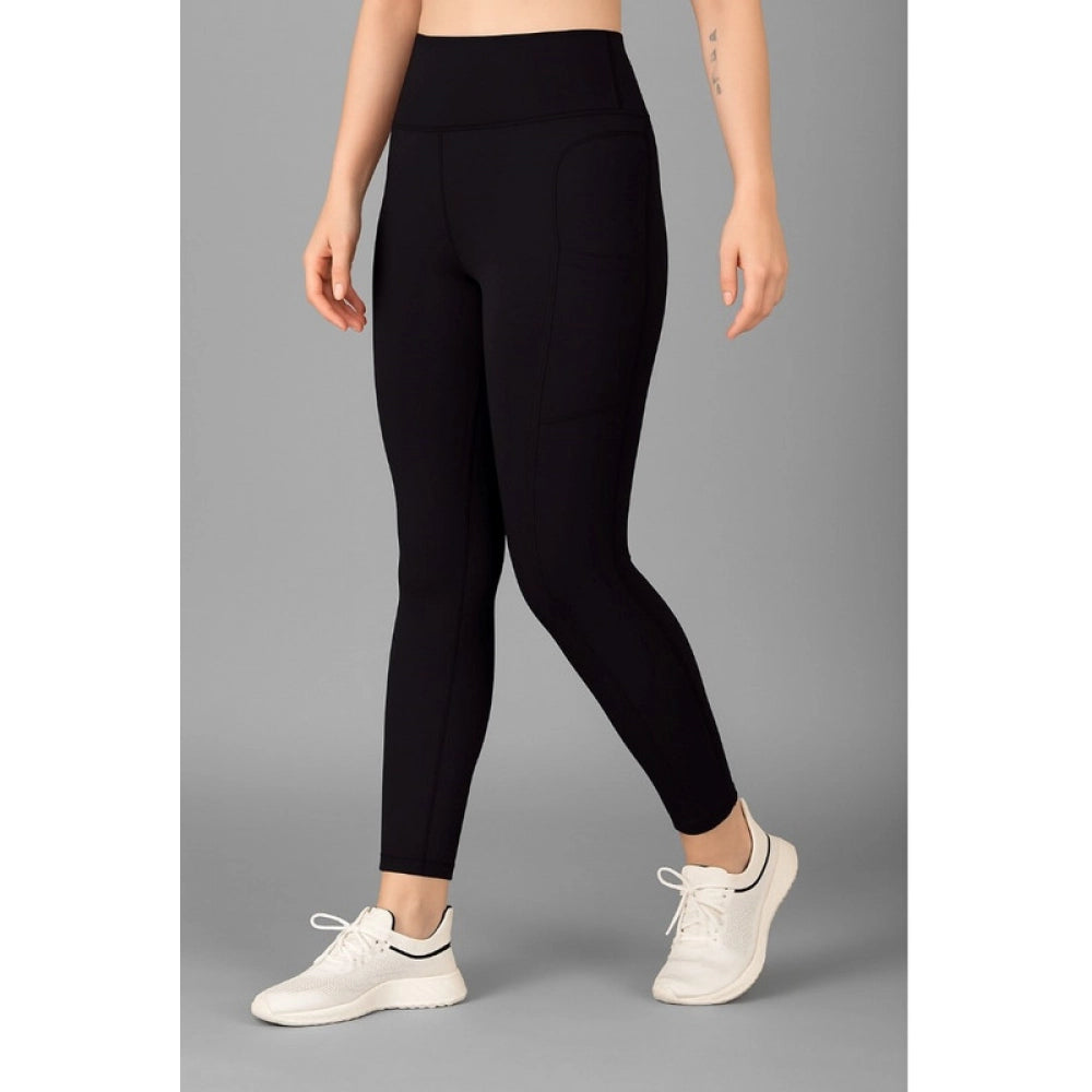 Snuggle Spot Women's Polyester Solid Ankle length High Waisted Tights (Black)