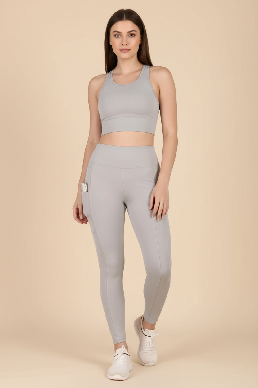 Snuggle Spot Women's Polyester Solid Ankle length High Waisted Tights (Grey)
