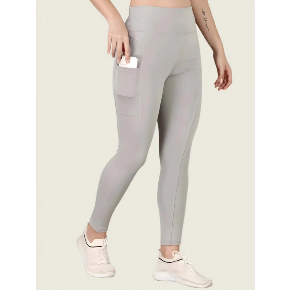 Snuggle Spot Women's Polyester Solid Ankle length High Waisted Tights (Grey)