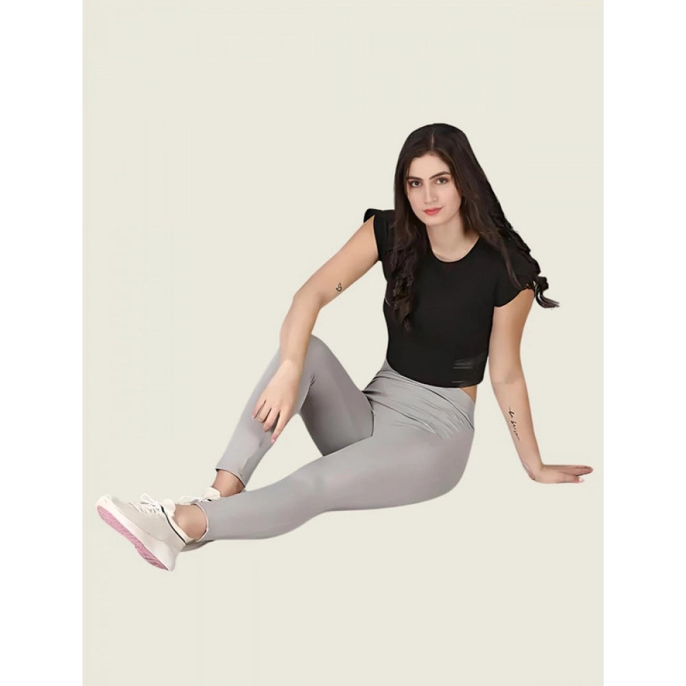 Snuggle Spot Women's Polyester Solid Ankle length High Waisted Tights (Grey)