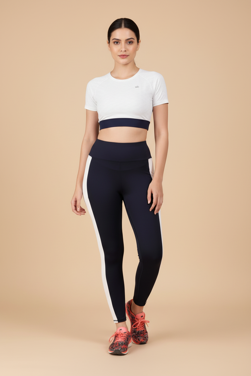 Snuggle Spot Women's Polyester Solid Ankle length High Waisted Tights (Navy Blue)