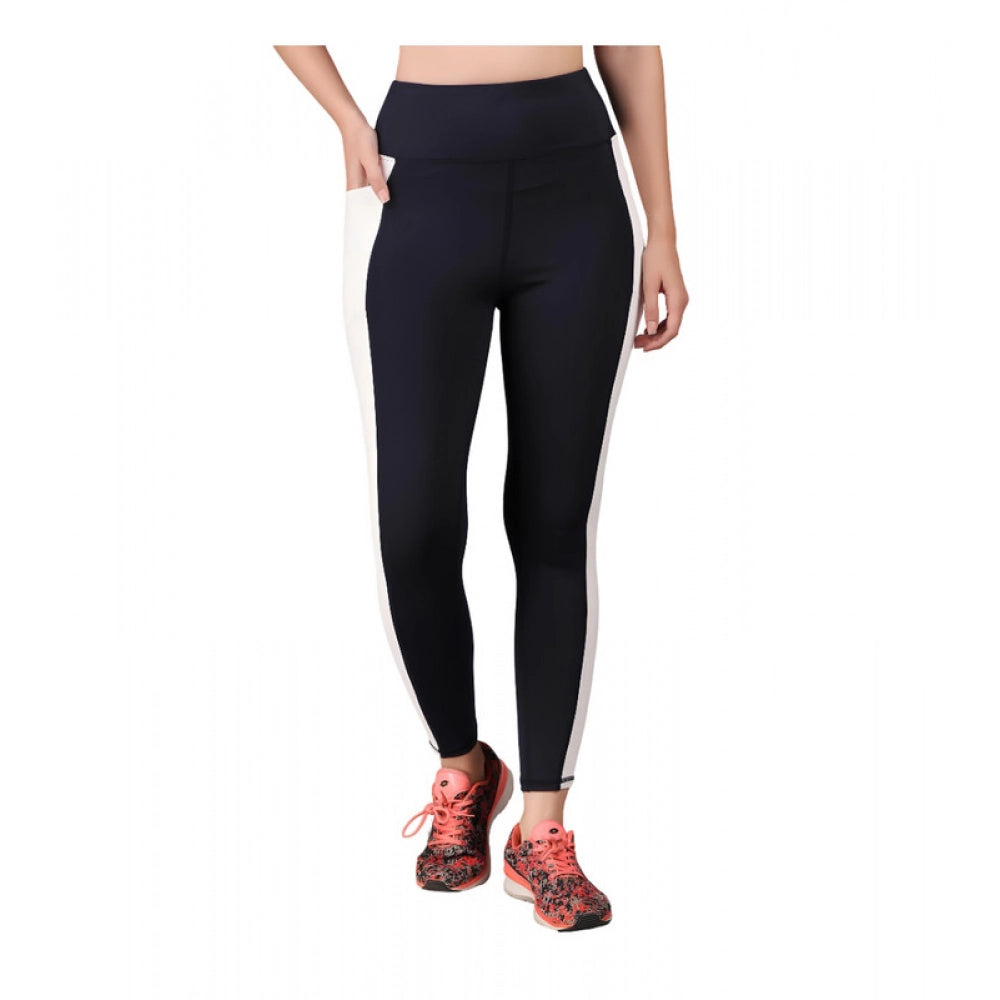 Snuggle Spot Women's Polyester Solid Ankle length High Waisted Tights (Navy Blue)