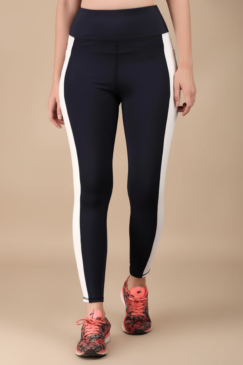 Snuggle Spot Women's Polyester Solid Ankle length High Waisted Tights (Navy Blue)