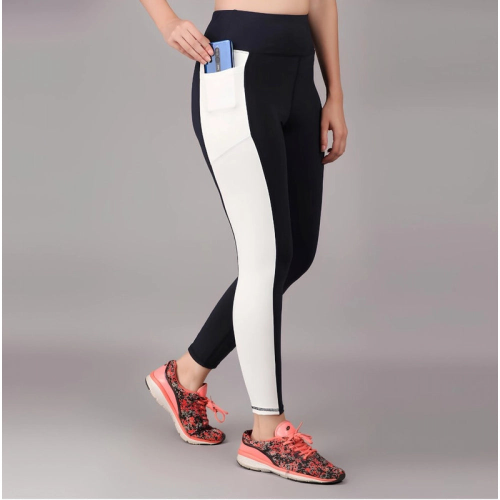 Snuggle Spot Women's Polyester Solid Ankle length High Waisted Tights (Navy Blue)