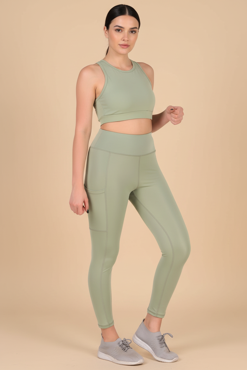 Snuggle Spot Women's Polyester Solid Ankle length High Waisted Tights (Sea Green)
