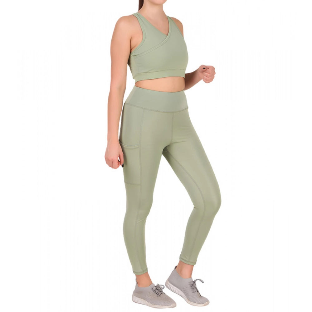 Snuggle Spot Women's Polyester Solid Ankle length High Waisted Tights (Sea Green)