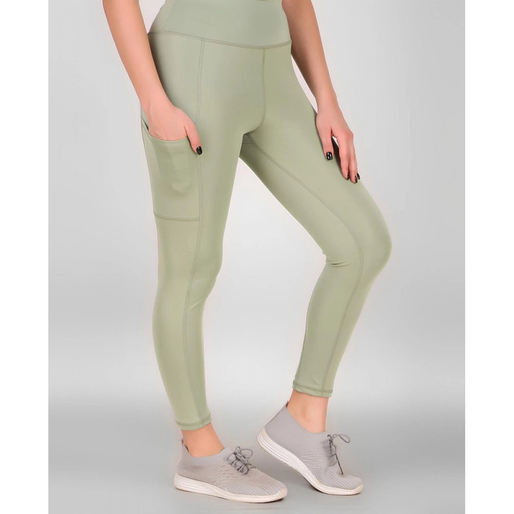 Snuggle Spot Women's Polyester Solid Ankle length High Waisted Tights (Sea Green)