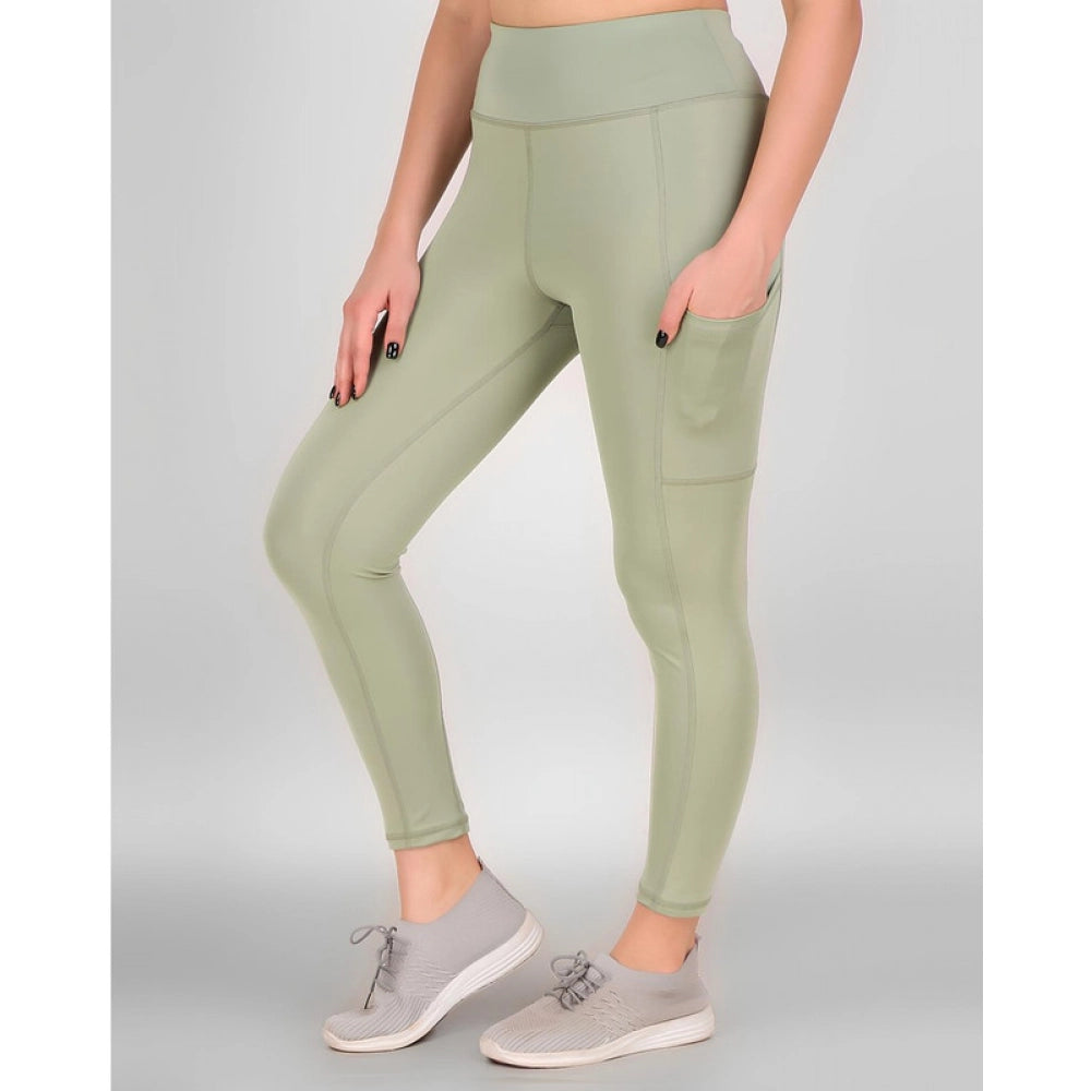Snuggle Spot Women's Polyester Solid Ankle length High Waisted Tights (Sea Green)