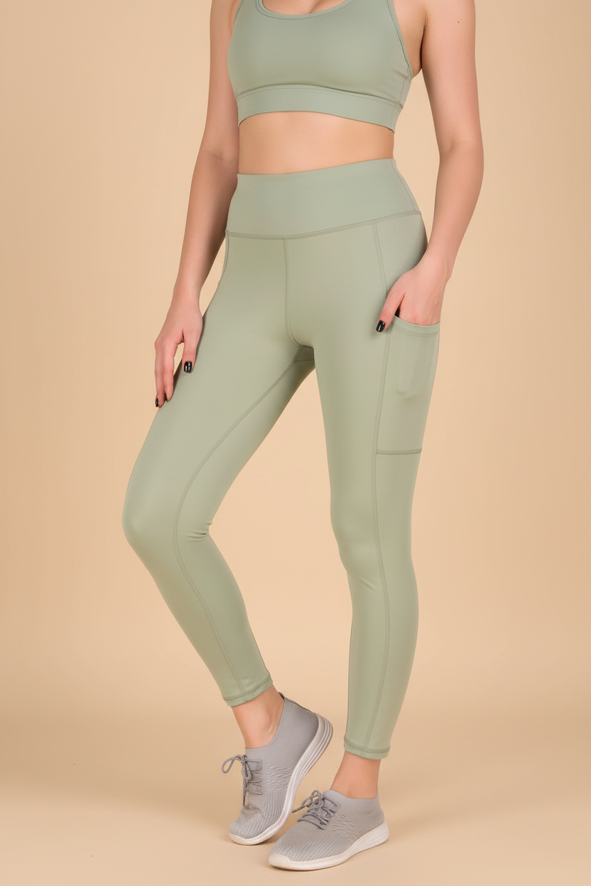Snuggle Spot Women's Polyester Solid Ankle length High Waisted Tights (Sea Green)