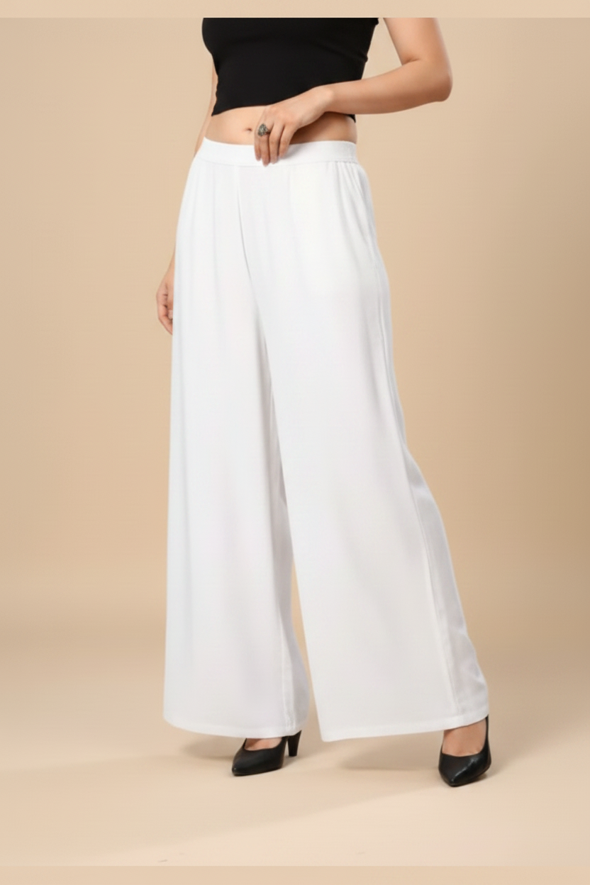 Snuggle Spot Women's Casual Rayon Solid Ankle Length Palazzo (White, Free Size)