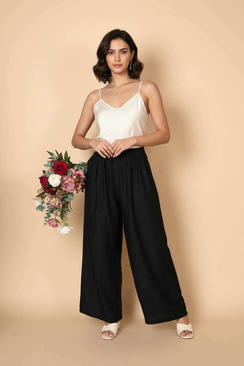 Snuggle Spot Women's Casual Rayon Solid Ankle Length Palazzo (Black, Free Size)
