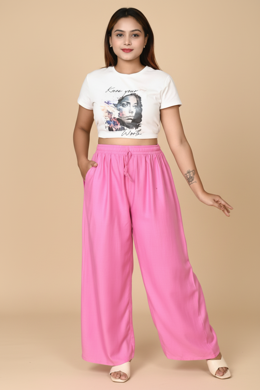 Snuggle Spot Women's Casual Rayon Solid Ankle Length Palazzo (Pink, Free Size)