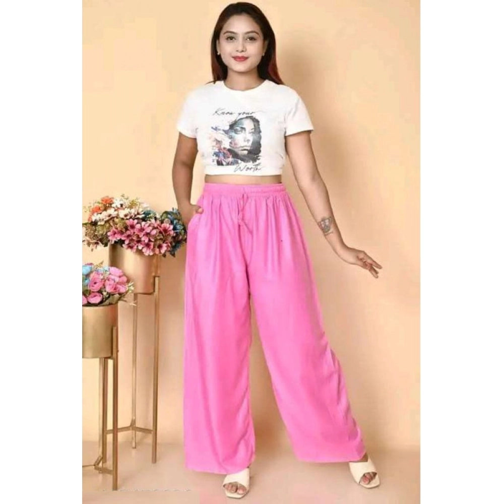 Snuggle Spot Women's Casual Rayon Solid Ankle Length Palazzo (Pink, Free Size)