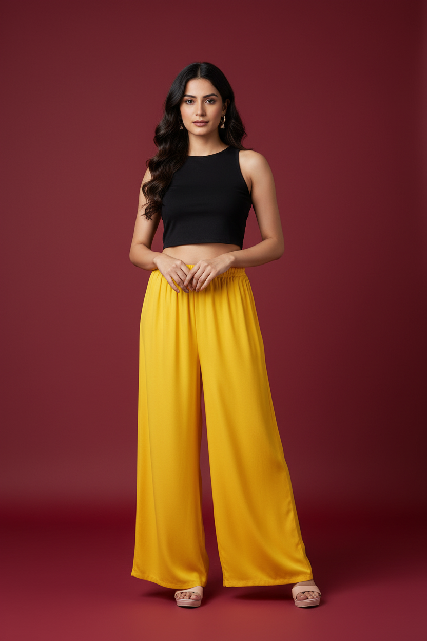 Snuggle Spot Women's Casual Rayon Solid Ankle Length Palazzo (Yellow , Free Size)