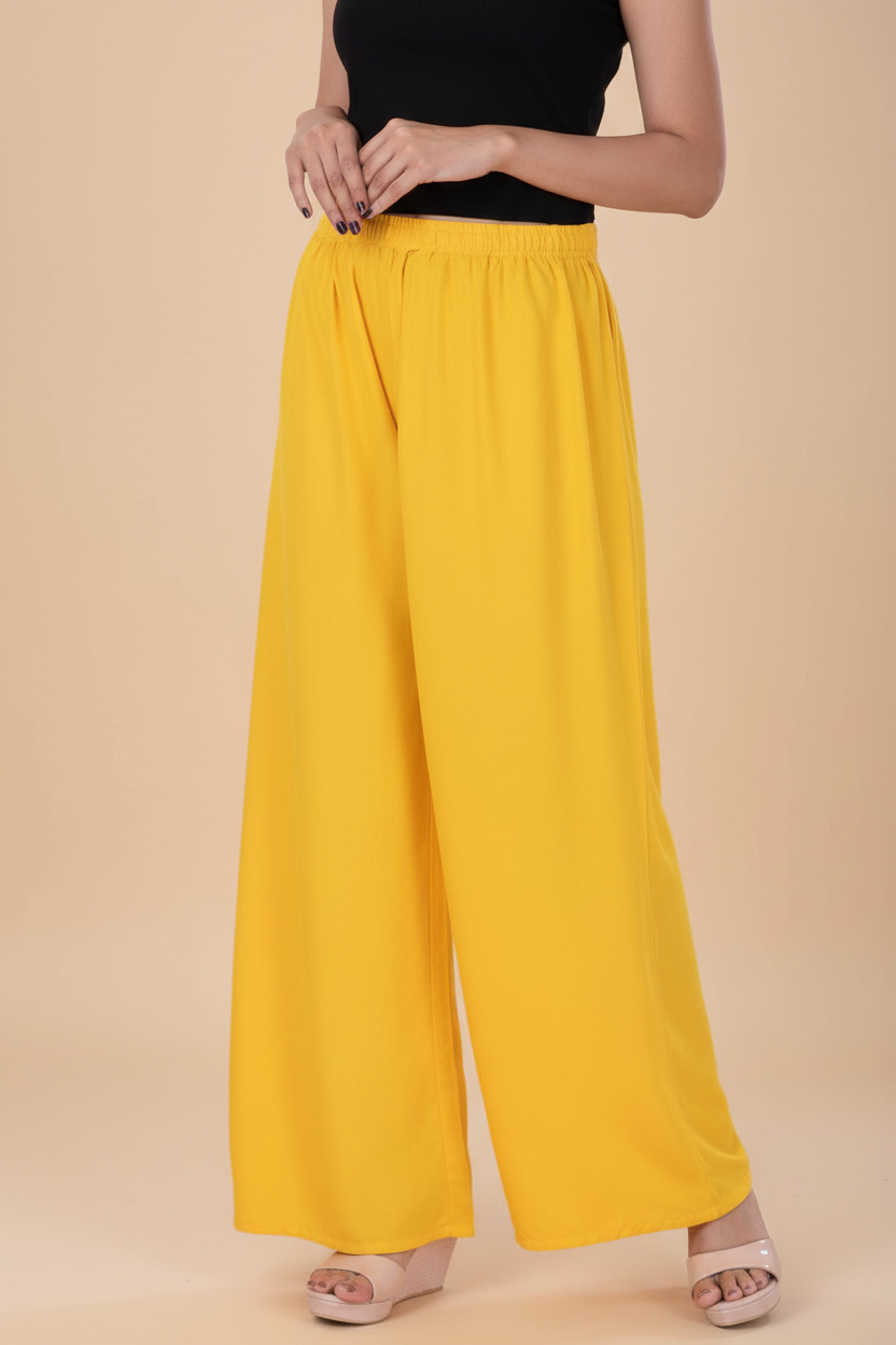 Snuggle Spot Women's Casual Rayon Solid Ankle Length Palazzo (Yellow , Free Size)