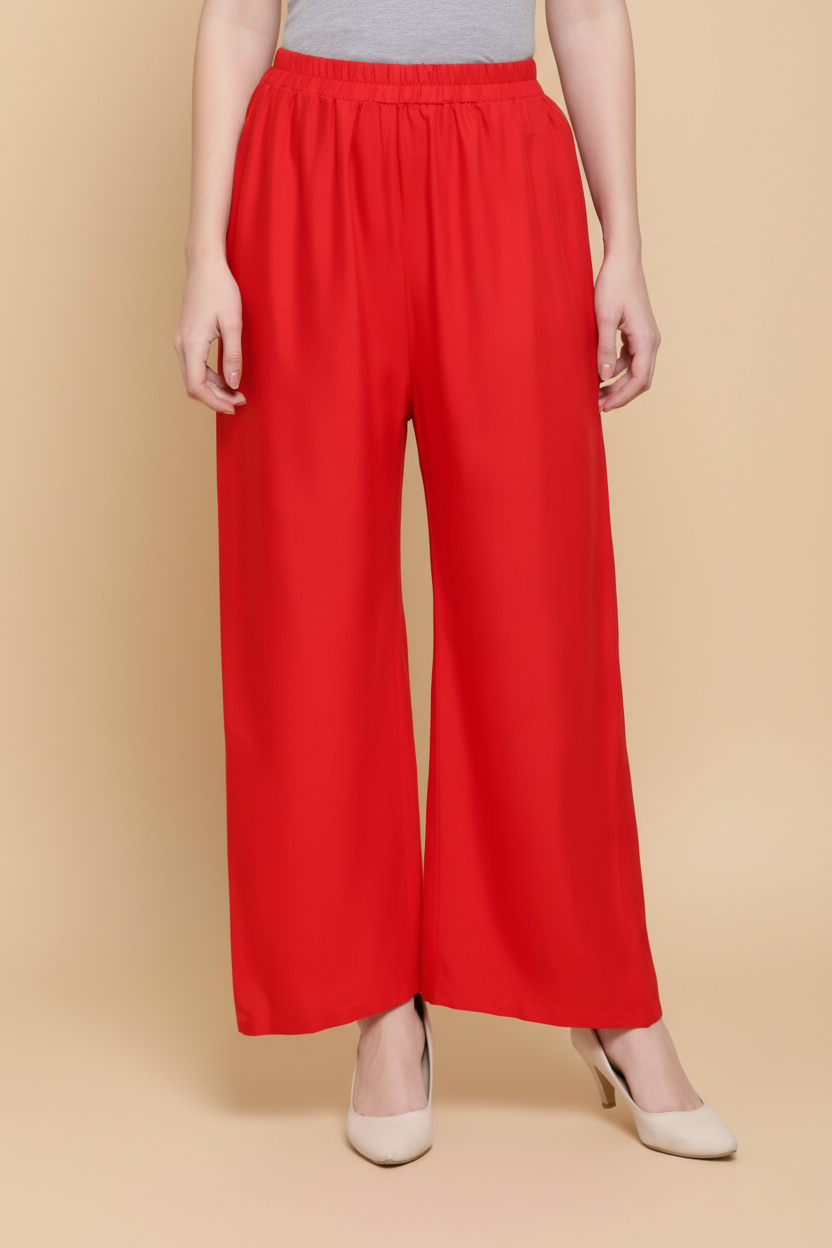 Snuggle Spot Women's Casual Rayon Solid Ankle Length Palazzo (Red, Free Size)