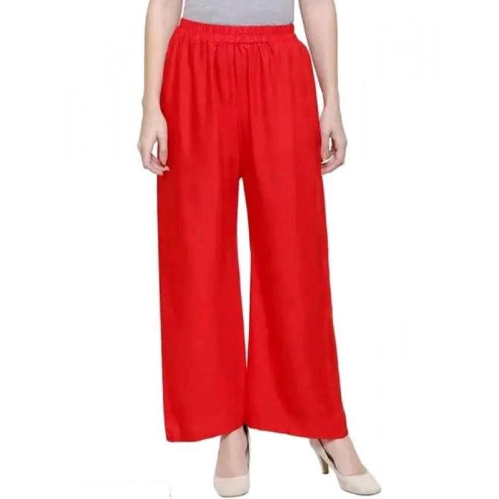 Snuggle Spot Women's Casual Rayon Solid Ankle Length Palazzo (Red, Free Size)