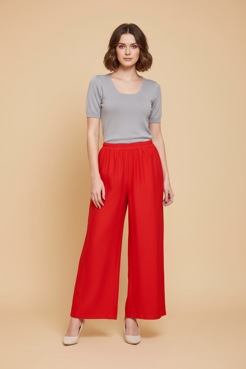 Snuggle Spot Women's Casual Rayon Solid Ankle Length Palazzo (Red, Free Size)