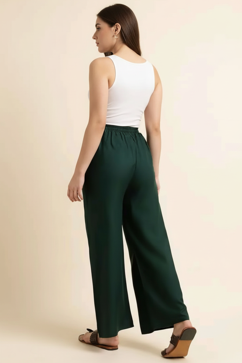 Snuggle Spot Women's Casual Rayon Solid Ankle Length Palazzo (Green, Free Size)